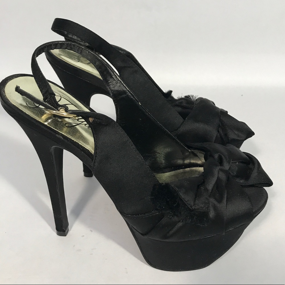 Fergie satin sling back heels with bow (black)